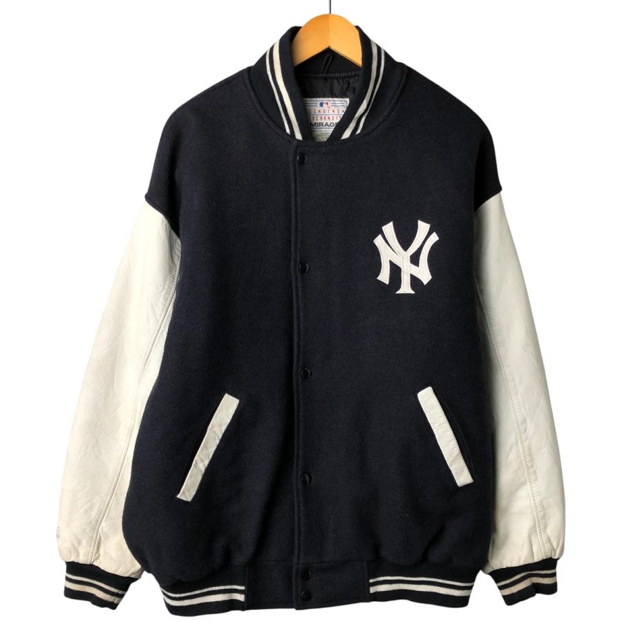 GENUINE MERCHANDISE MLB ウールジャケット vintage 古着 90年代 MIRAGE MLB ニューヨークヤンキース 中綿入り 袖革ウール