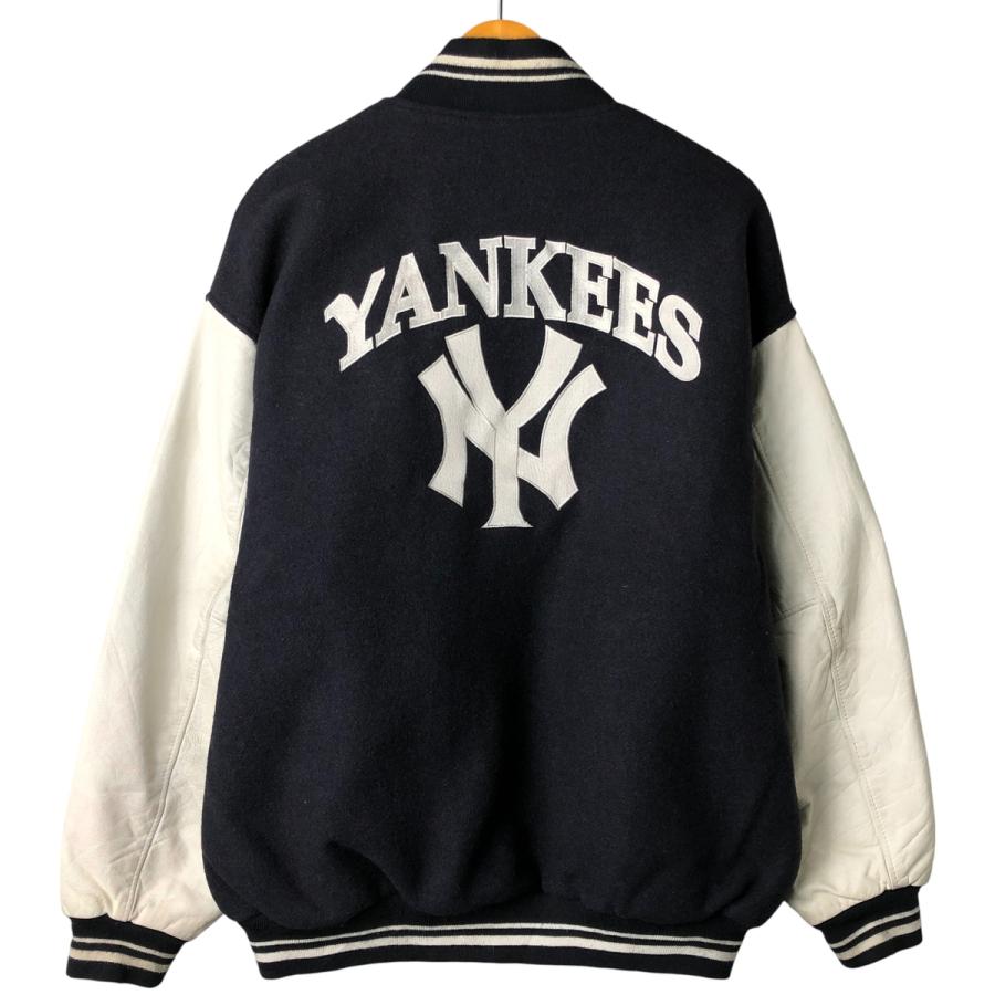古着 90年代 MIRAGE MLB ニューヨークヤンキース 中綿入り 袖革ウール