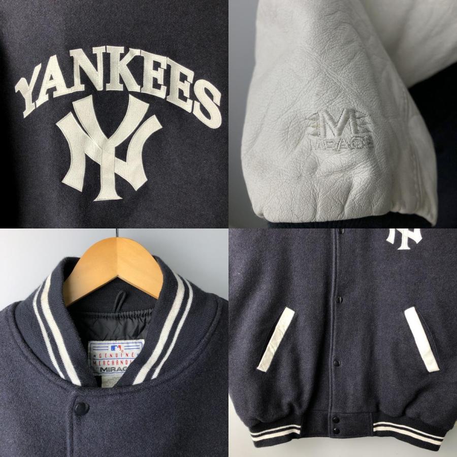 古着 90年代 MIRAGE MLB ニューヨークヤンキース 中綿入り 袖革ウール