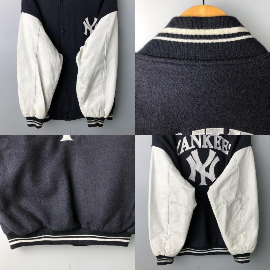 古着 90年代 MIRAGE MLB ニューヨークヤンキース 中綿入り 袖革ウール