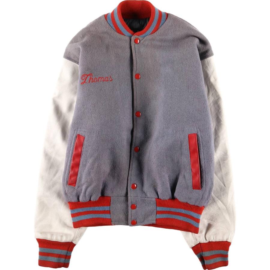 古着 70~80年代 Fordham 中綿入り 袖革ウールボタンスタジャン バー