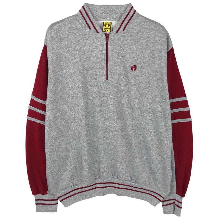ニューウェルズ　オールド　ボーイズ　ハーフジップジャージ XL グレー/レッド 古着 80~90年代 ハングテン HANG TEN ハーフジップスウェットシャツ