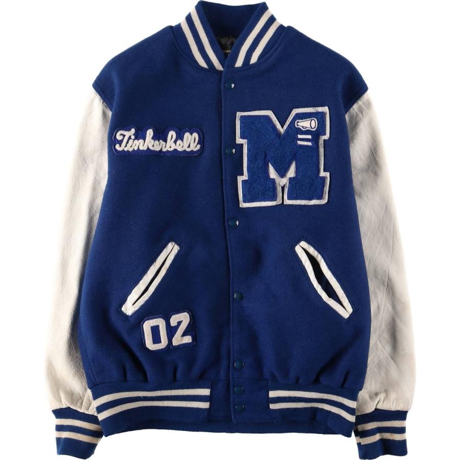 古着 90~00年代 HOLLOWAY 袖革ウールボタンスタジャン バーシティ