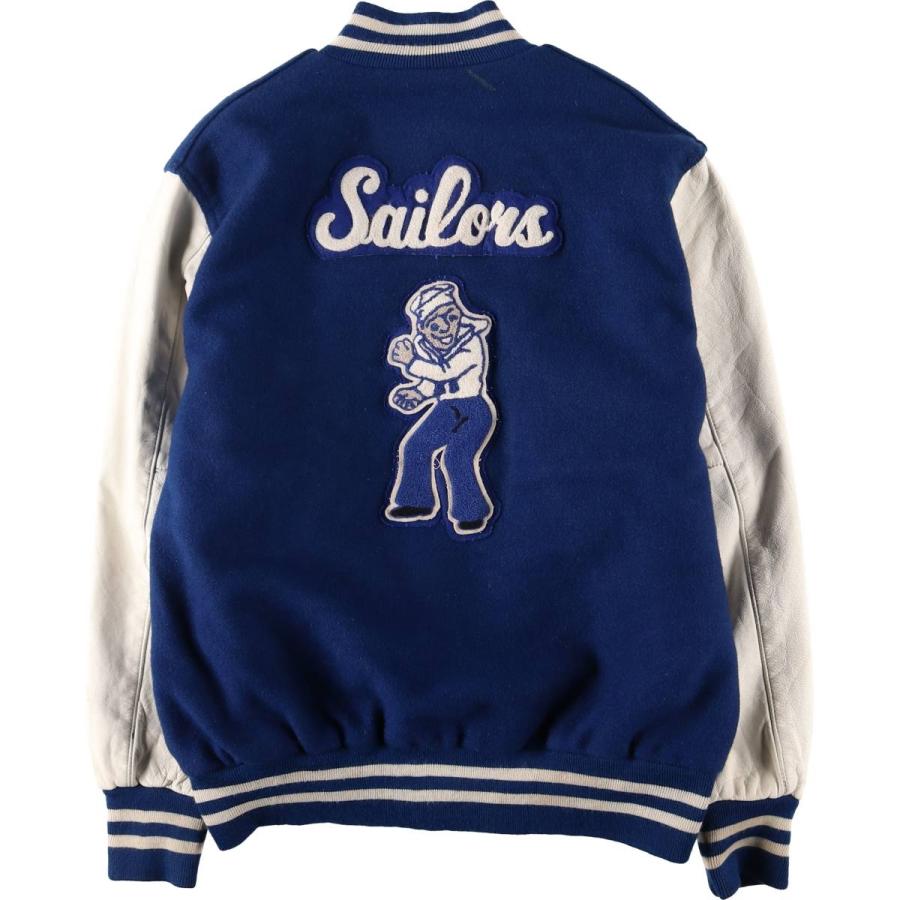 vintage ショート丈 HOLLOWAY スタジャン バーシティジャケット 古着 90~00年代 HOLLOWAY 袖革ウールボタンスタジャン バーシティ