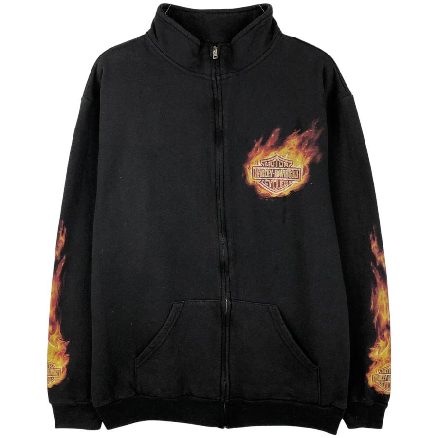 【希少】ハーレーダビッドソン スカジャン L ファイヤーパターン 黒 Harley Davidson - ☆ 美品 ハーレー ダビッドソン スカジャン 袖プリ