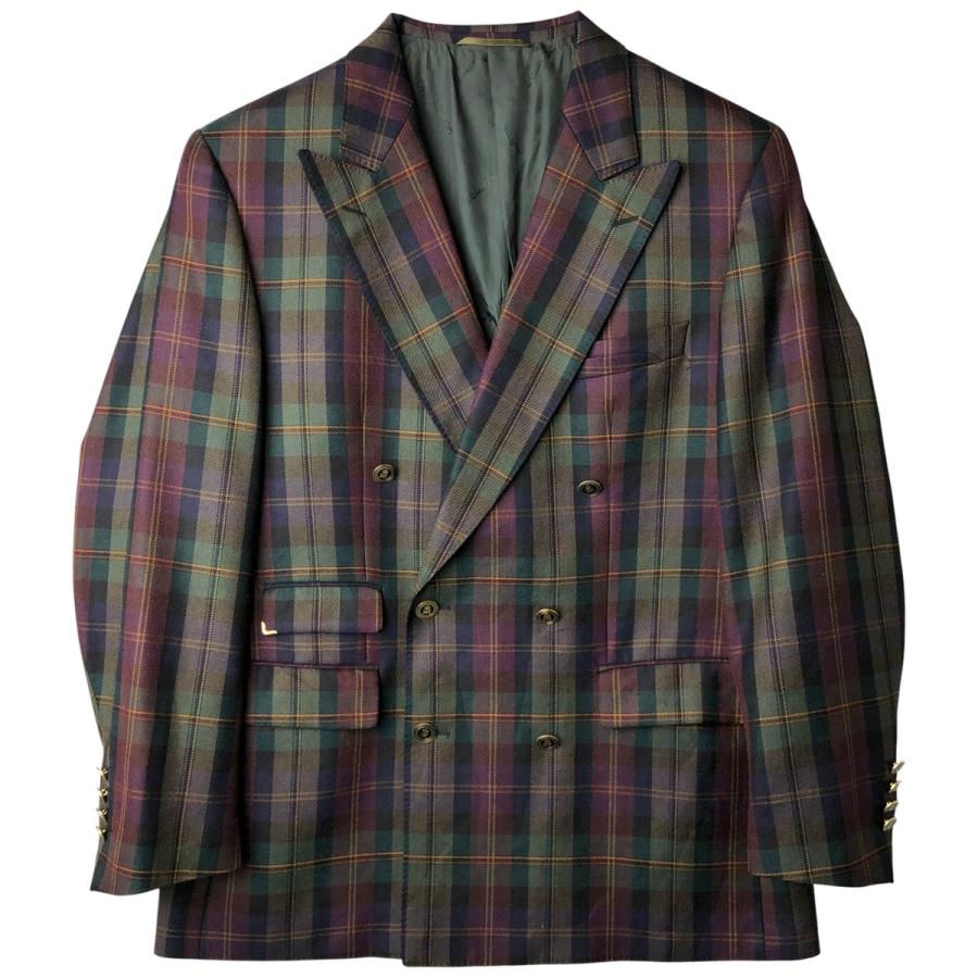 古着 Kaiser Design チェック柄 ダブルブレスト ピークドラペル ウール