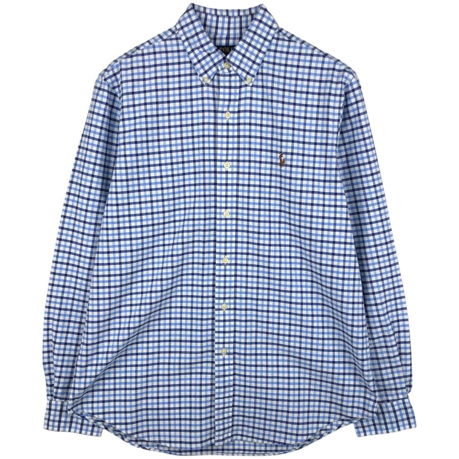 新品Polo Ralph Laurenラルフローレン青チェック柄 シャツ2.2万 ラルフローレン チェック長袖シャツ ホースロゴ 刺繍 ブルー Mサイズ