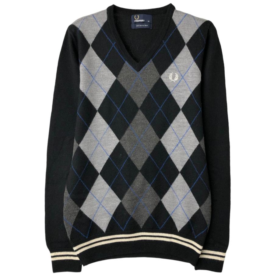 FRED PERRY（フレッドペリー） 古着 アーガイル柄 Vネック メリノ 