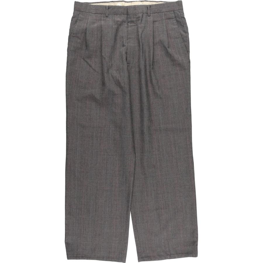 vintage 【ウール　ツータック　ワイドスラックス　チェック　極太】 古着 80~90年代 グレンチェック ツータック スラックスパンツ メンズ