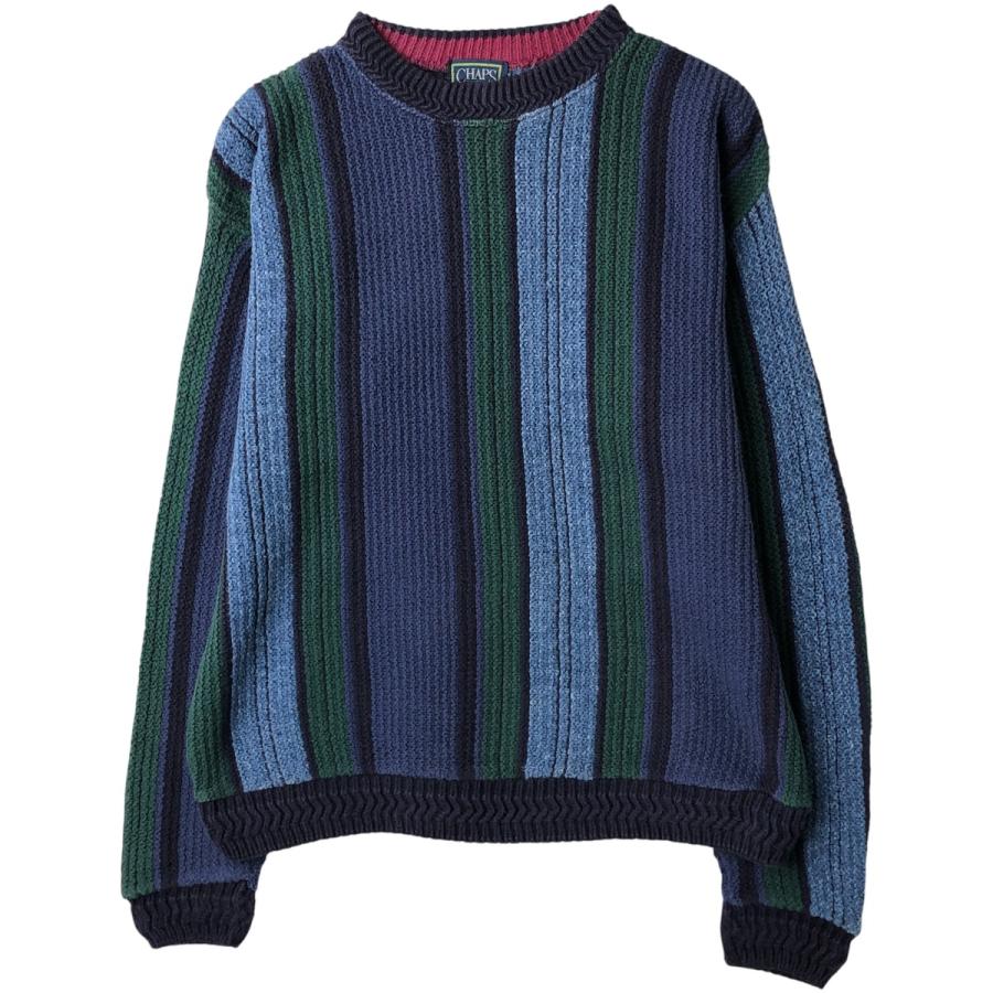 古着 80年代 ラルフローレン Ralph Lauren CHAPS チャップス ストライプ柄 コットンニットセーター USA製 メンズM相当 ヴィンテージ/eaa609345 古着 80年代 ラルフローレン CHAPS チャップス ストライプ柄 コットン