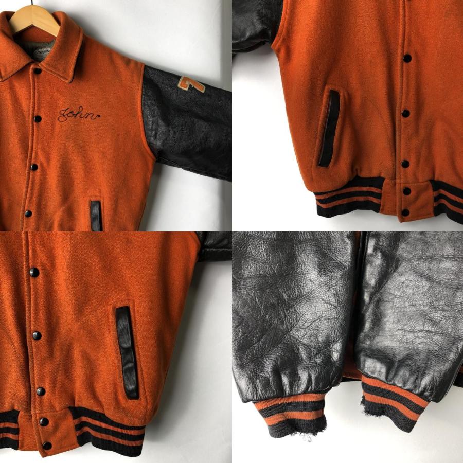 古着 Campus 襟付き 袖革ウールボタンスタジャン バーシティジャケット 