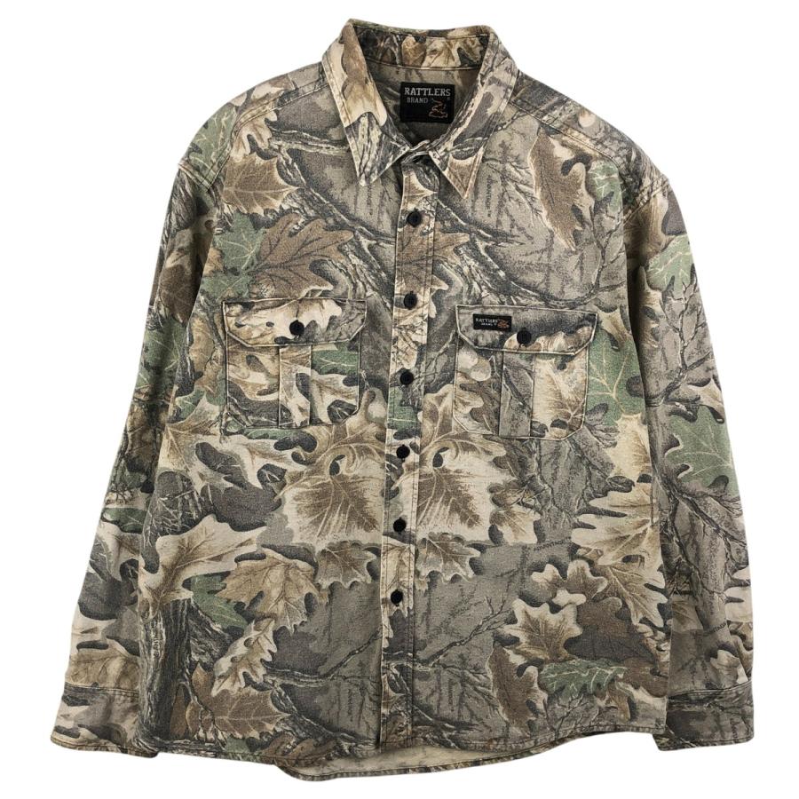 USA製！！【RATTLERS BRAND】リアルツリーカモ ネルシャツ XL 古着 90年代 Rattlers Brand 迷彩柄 リアルツリーカモ 長袖 ヘビー