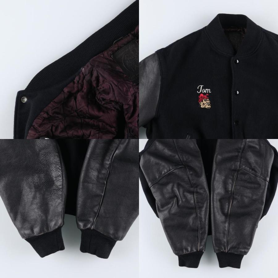 古着 90年代 Golden Bear 袖革ウールボタンスタジャン バーシティ