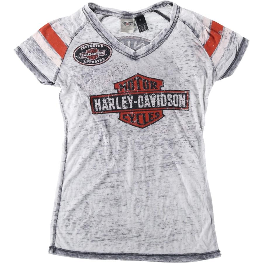 古着 ハーレーダビッドソン Harley-Davidson ライトストーン付き Vネック モーターサイクル バイクTシャツ レディースS相当/eaa618917 古着 ハーレーダビッドソン Harley-Davidson ライトストーン付き V