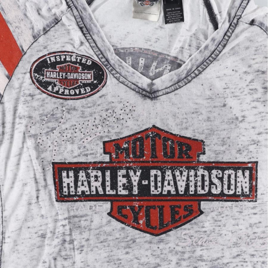 古着 ハーレーダビッドソン Harley-Davidson ライトストーン付き Vネック モーターサイクル バイクTシャツ レディースS相当/eaa618917 古着 ハーレーダビッドソン Harley-Davidson ライトストーン付き V