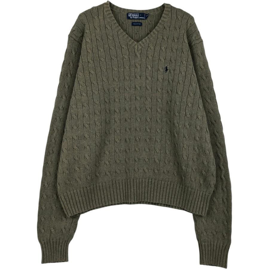 古着 ラルフローレン Ralph Lauren POLO by ケーブル編み Vネック