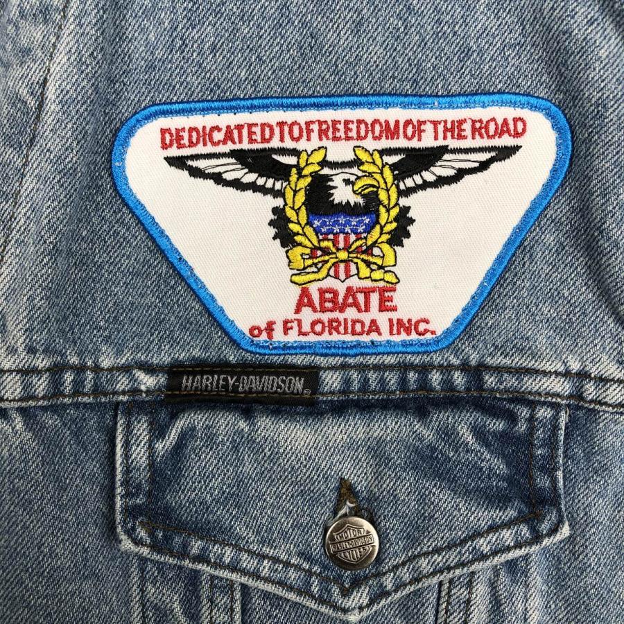 Harley-Davidson 刺繍デニムベスト レースアップ XL相当 古着 ハーレーダビッドソン Harley-Davidson 星条旗柄 鷲柄 イーグル柄