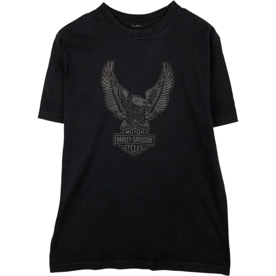 ハーレーダビッドソン イーグル柄 大判 Tシャツ メンズ ブラック 古着 Harley-Davidson ハーレーダビッドソン 牛柄 鷲柄 イーグル柄