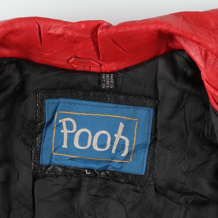 古着 POOH くまのプーさん 中綿入り 襟付き レザーブルゾン メンズL
