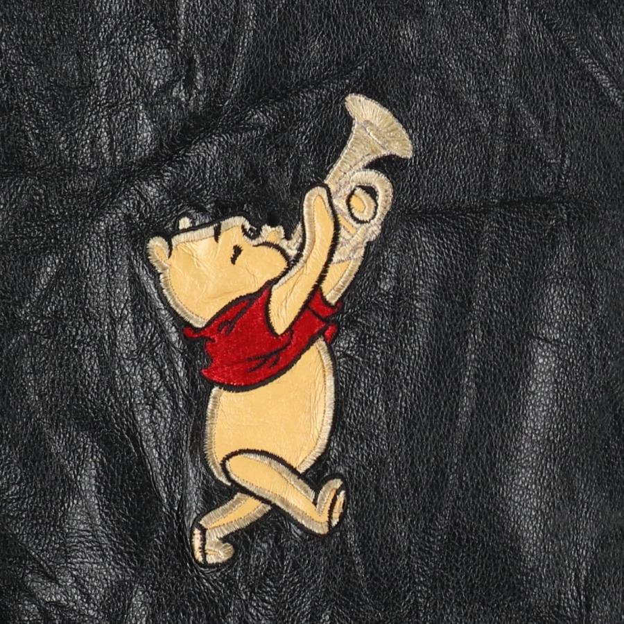 古着 POOH くまのプーさん 中綿入り 襟付き レザーブルゾン メンズL