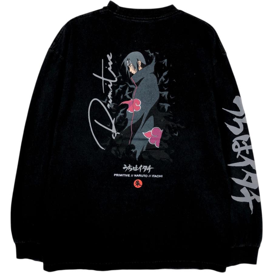 c 106 アニメキャラクター長袖Tシャツ 黒 古着 PRIMITIVE NARUTO SHIPPUDEN ナルト疾風伝 うちはイタチ アニメ