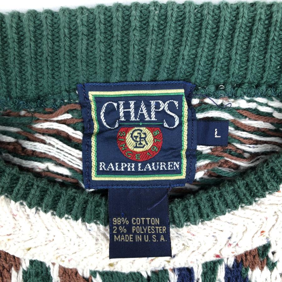 古着 80年代 ラルフローレン Ralph Lauren CHAPS チャップス 総柄 コットンニットセーター USA製 メンズL相当 ヴィンテージ/eaa631980 古着 80年代 ラルフローレン Ralph Lauren CHAPS チャップス 総柄