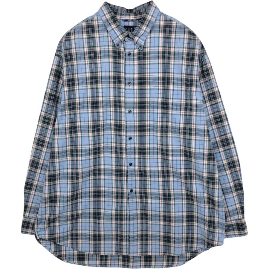 90s OLD GAP チェックシャツ 長袖シャツ ライトブルー GAP（ギャップ） 古着 90年代 オールドギャップ 長袖 ボタンダウン