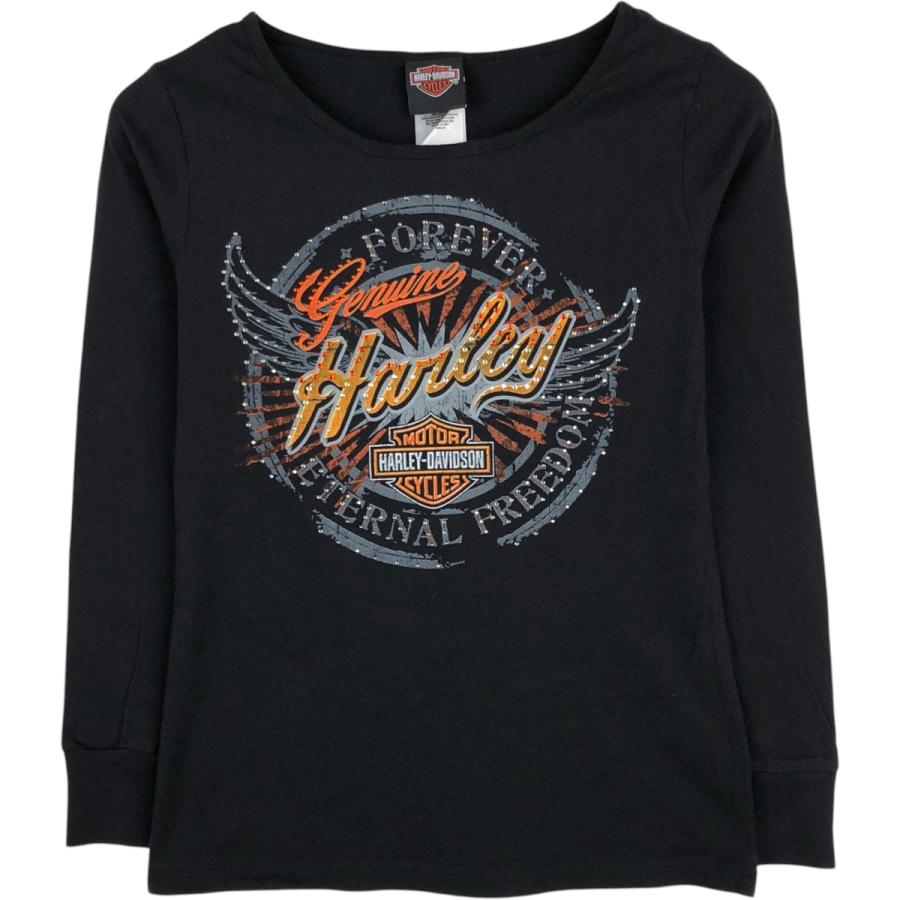 Harley Davidson ヒョウ柄長袖Tシャツ ラインストーン 古着 ハーレーダビッドソン Harley-Davidson ラインストーン付き