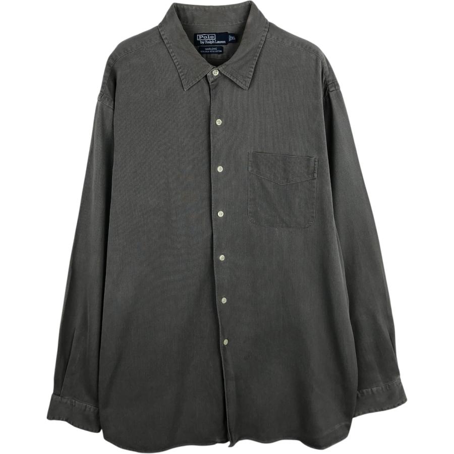 い*様 XL marlowe シルクコットン ラルフローレン ビンテージ 開襟長 古着 ラルフローレン Ralph Lauren MARLOWE 長袖 レギュラーカラー