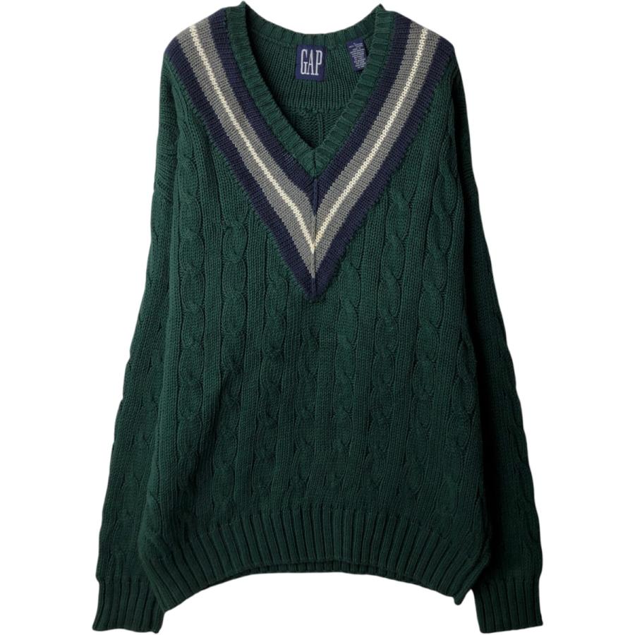 古着 ギャップ GAP Vネック コットンニットセーター 英国製 メンズL相当/eaa637281 GAP（ギャップ） 古着 GAP Vネック コットンニットセーター 英国製