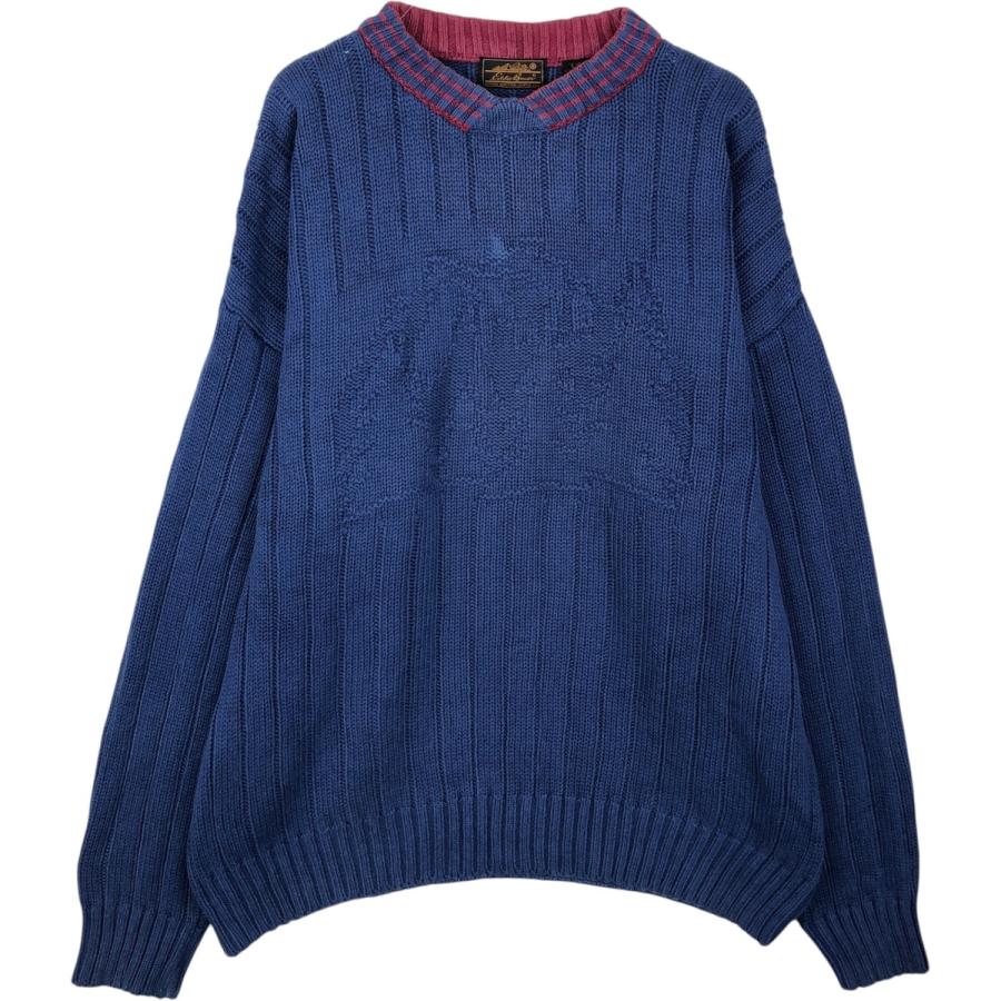 古着 80~90年代 エディーバウアー Eddie Bauer 黒タグ モックネック リブ編み コットンニットセーター メンズL相当 ヴィンテージ/eaa637511 Eddie Bauer（エディーバウアー） 古着 80~90年代 黒タグ モックネック