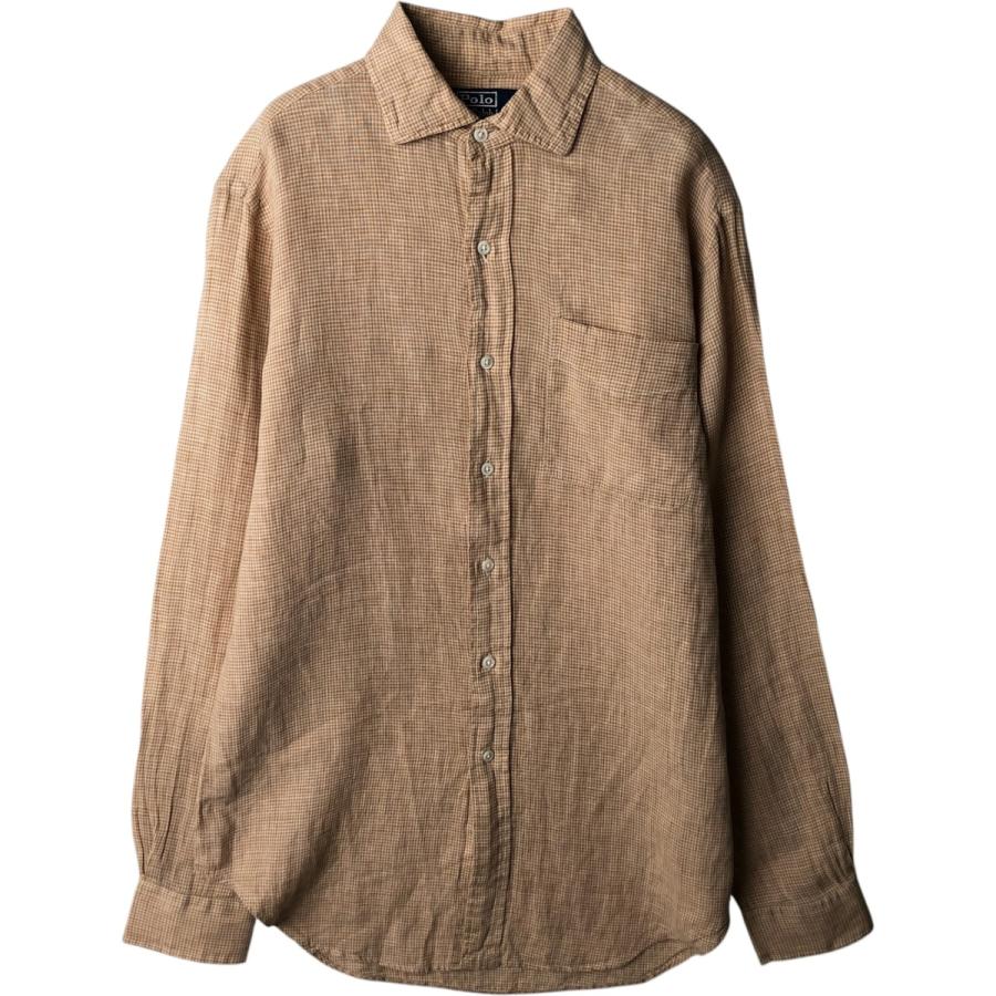 ラルフローレン　ポロ　リネン　100% チェック　シャツ　長袖 古着 ラルフローレン Ralph Lauren POLO by チェック柄 長袖 リネン