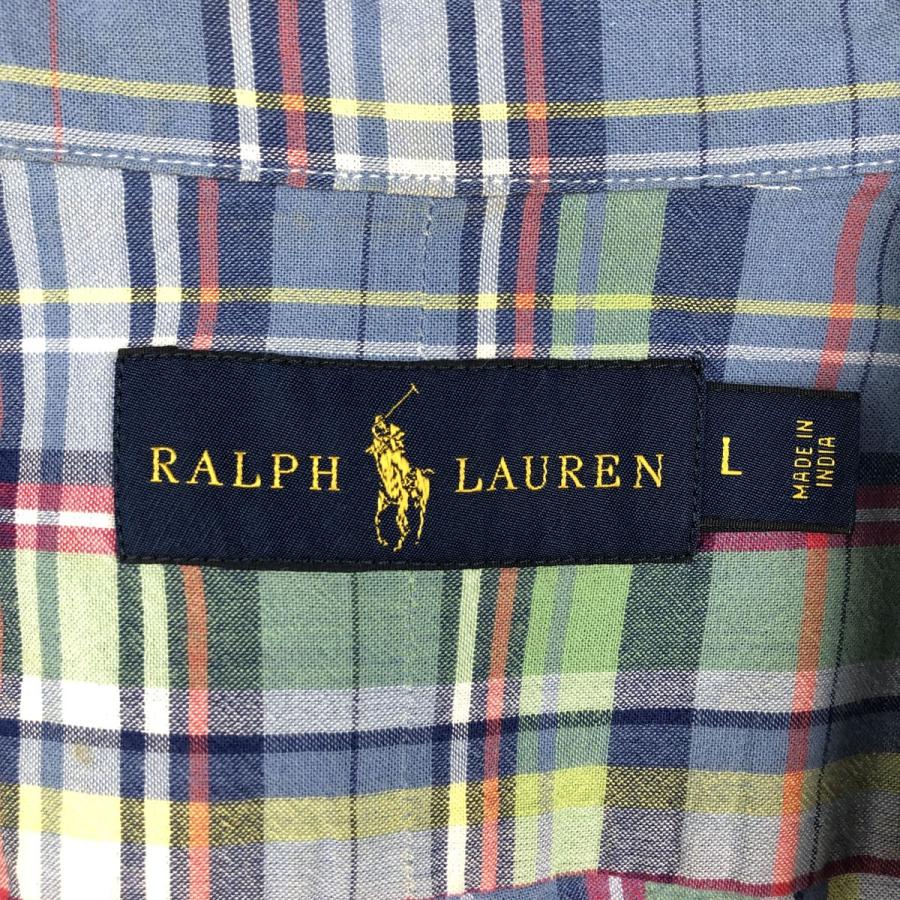古着 ラルフローレン Ralph Lauren マドラスチェック 半袖 ボタン