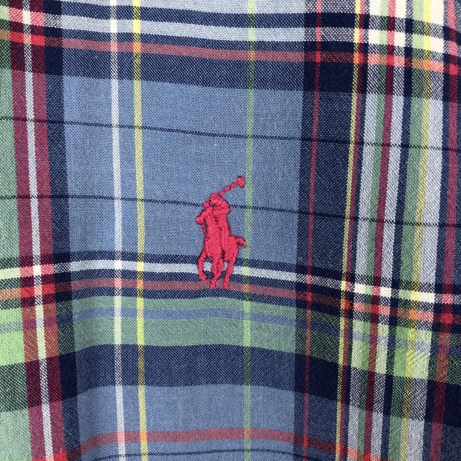 古着 ラルフローレン Ralph Lauren マドラスチェック 半袖 ボタン