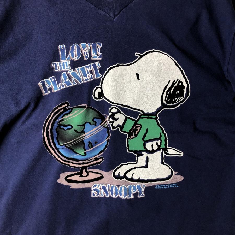 古着 SNOOPY スヌーピー Vネック キャラクタープリントTシャツ メンズL