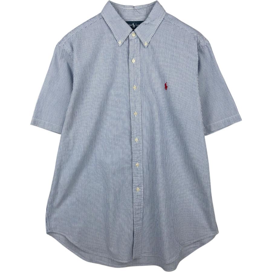 美品 ラルフローレン 現行タグ シアサッカー ストライプシャツ ボタンダウン M 古着 ラルフローレン Ralph Lauren CLASSIC FIT シアサッカー 半袖