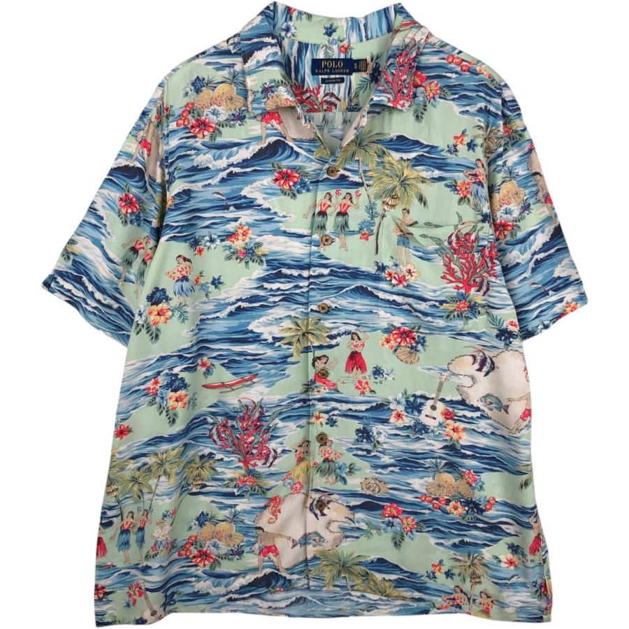 ☆未使用タグつき&レア☆ラルフローレン ハワイアン アロハ　総柄 ポロシャツ 古着 ラルフローレン POLO RALPH LAUREN CLASSIC FIT 総柄 オープン