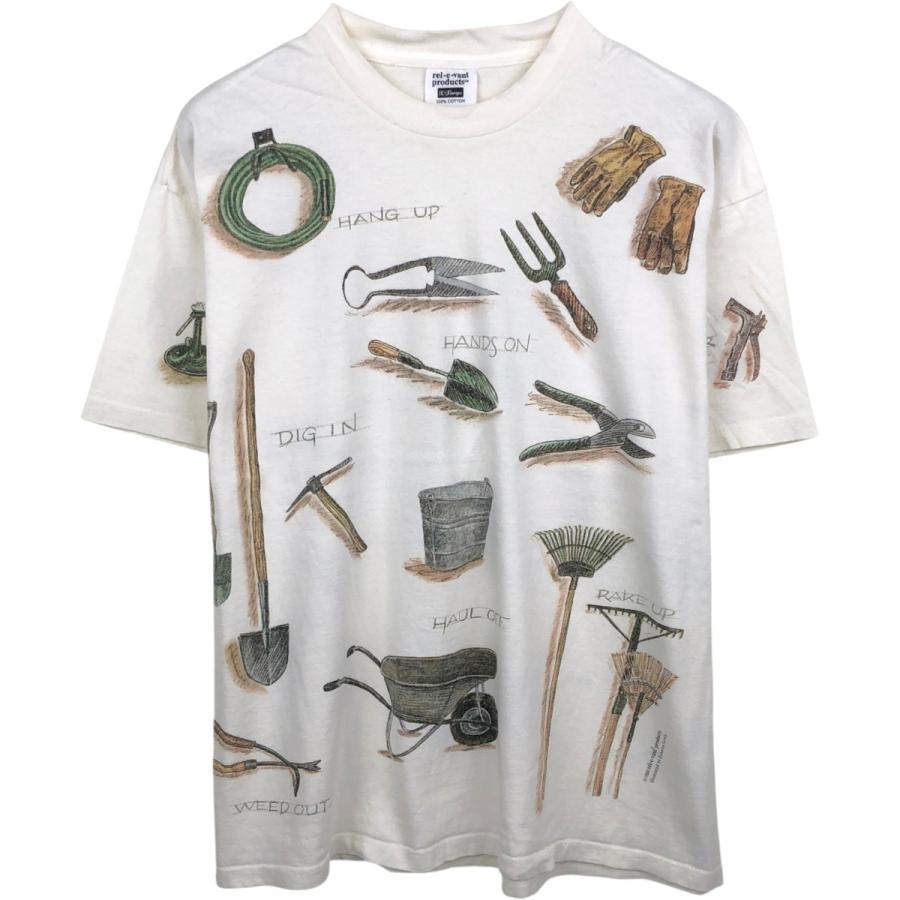 90s rel e vant products 総柄tシャツ エーリアン 実寸M 古着 90年代 Rel.e.vant Products 総柄 プリントTシャツ USA製 メンズ
