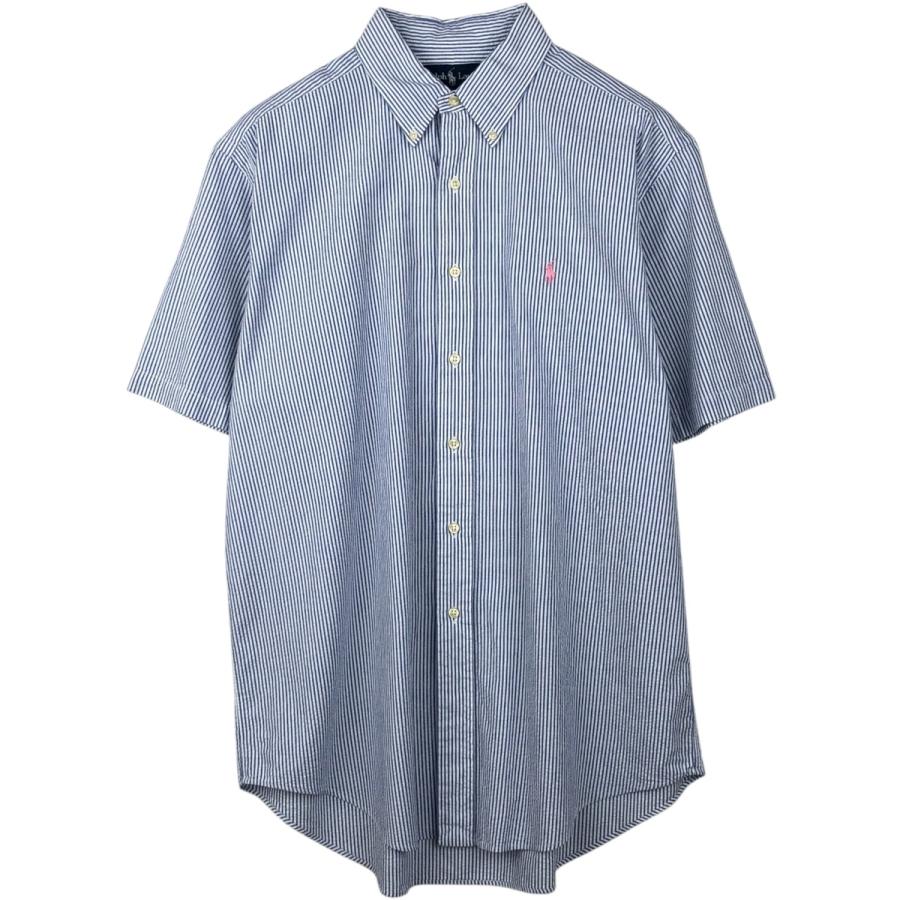 美品 ラルフローレン 現行タグ シアサッカー ストライプシャツ ボタンダウン M 古着 ラルフローレン Ralph Lauren CLASSIC FIT シアサッカー 半袖