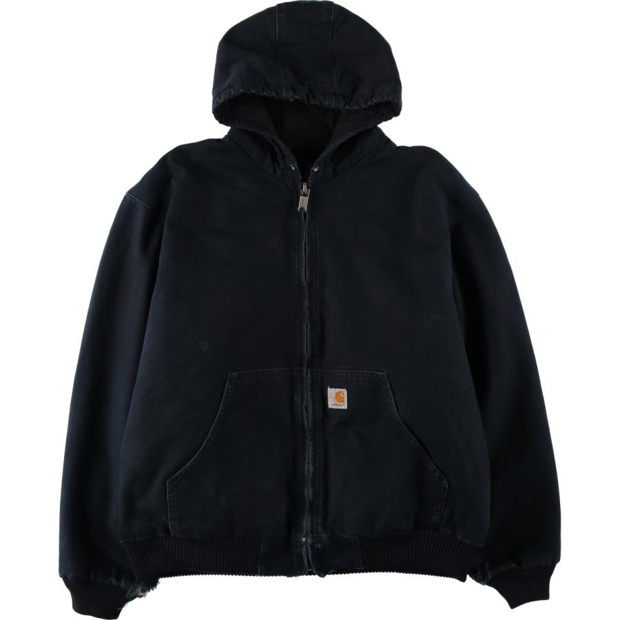カーハートアクティブジャケット　 ブラック 裏毛キルティングUSA 古着 XL Carhartt（カーハート） 古着 アクティブジャケット 中綿入り ダック