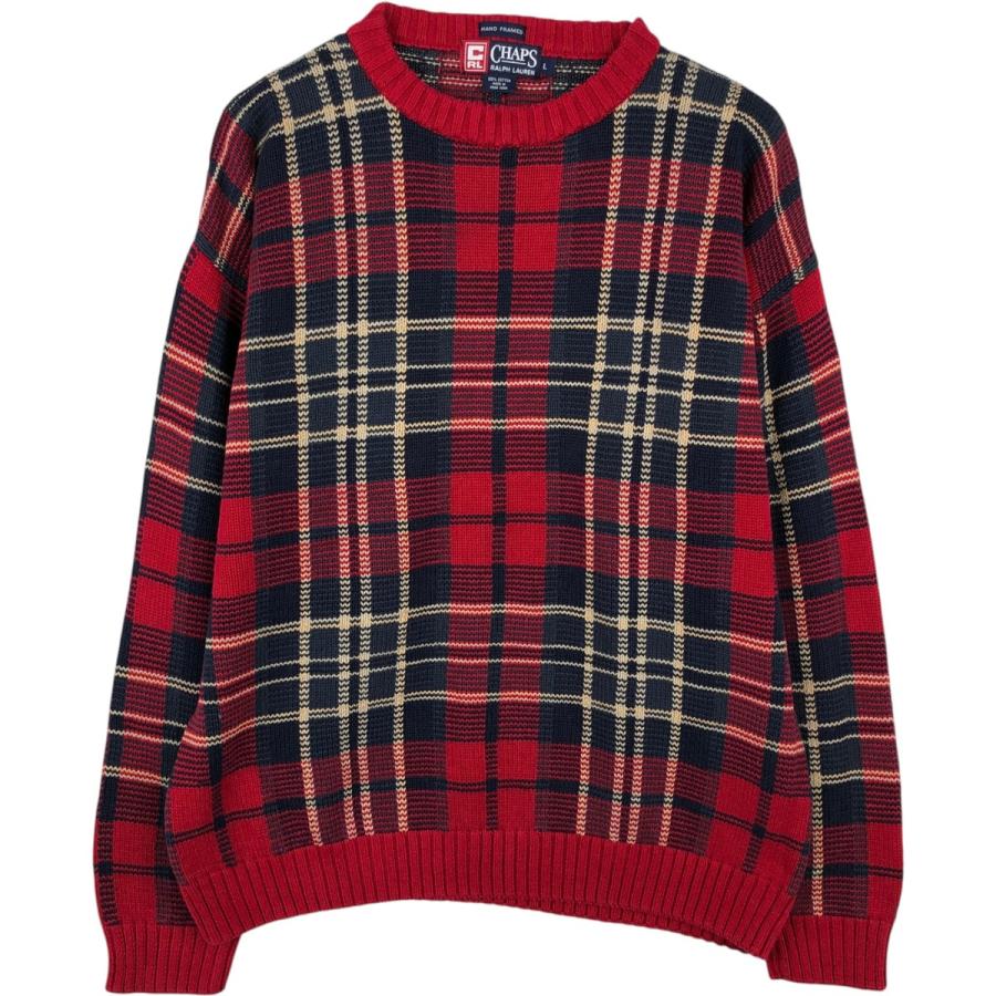 古着 ラルフローレン Ralph Lauren CHAPS チャップス チェック柄 コットンニットセーター メンズL相当/eaa645952 古着 ラルフローレン Ralph Lauren CHAPS チャップス チェック柄
