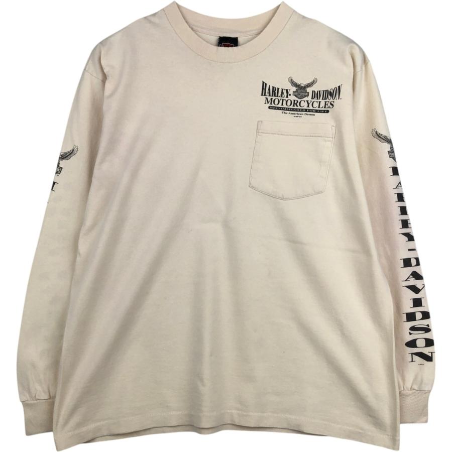 ハーレーダビットソン Harley-Davidson イーグル ロンT XL 白 古着 90年代 ハーレーダビッドソン Harley-Davidson 鷲柄 イーグル柄
