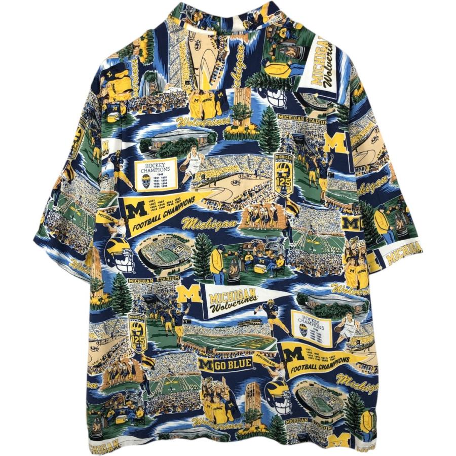 古着 レインスプーナー REYNSPOONER MICHIGAN ミシガン大学 総柄 カレッジ レーヨン ハワイアンアロハシャツ メンズXL相当/eaa652261 reyn spooner（レインスプーナー） 古着 REYNSPOONER MICHIGAN