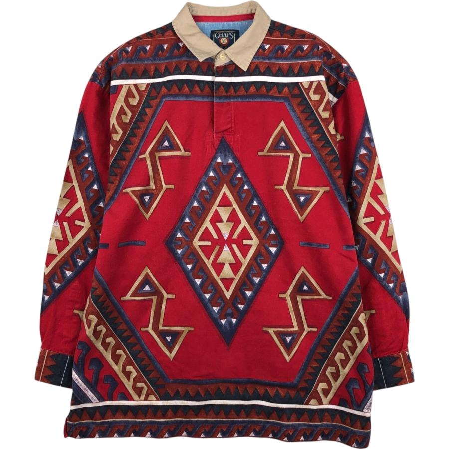 古着 80年代 ラルフローレン Ralph Lauren CHAPS チャップス ネイティブ柄 長袖 ポロシャツ メンズL相当 ヴィンテージ/eaa652845 古着 80年代 ラルフローレン Ralph Lauren CHAPS チャップス