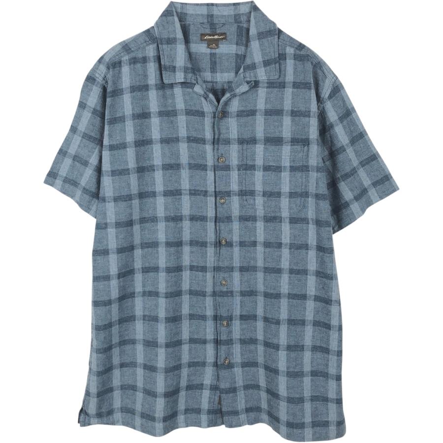 古着 エディーバウアー Eddie Bauer チェック柄 半袖 オープンカラー リネンシャツ ボックスシャツ メンズL相当/eaa661600 Eddie Bauer（エディーバウアー） 古着 チェック柄 半袖 オープン