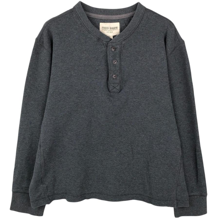 90s Eddie Bauer ヘンリーネック サーマル ロンT ダークネイビー Eddie Bauer（エディーバウアー） 古着 ヘンリーネック サーマルロンT