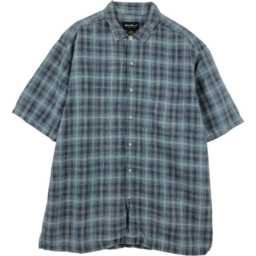 古着 エディーバウアー Eddie Bauer チェック柄 半袖 リネンシャツ ボックスシャツ メンズL相当/eaa660262 Eddie Bauer（エディーバウアー） 古着 チェック柄 半袖 リネンシャツ