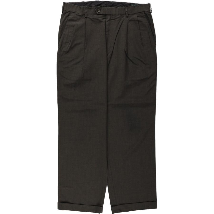 00s DOCKERSドッカーズ ツータックスラックス黒ブラック リネン混W38 古着 00年代 ドッカーズ DOCKERS PREMIUM ツータック ポリ×ウール