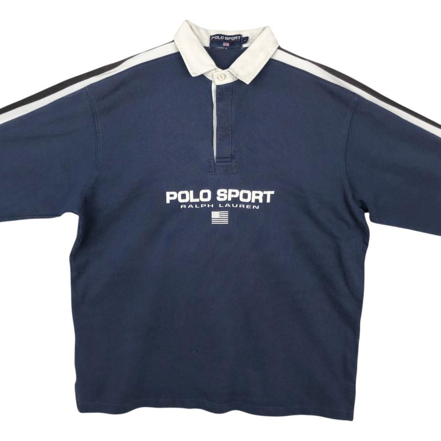 POLO SPORT ラガーシャツ ブルー ブラック LL 古着 ラルフローレン Ralph Lauren POLO SPORT ポロスポーツ 長袖