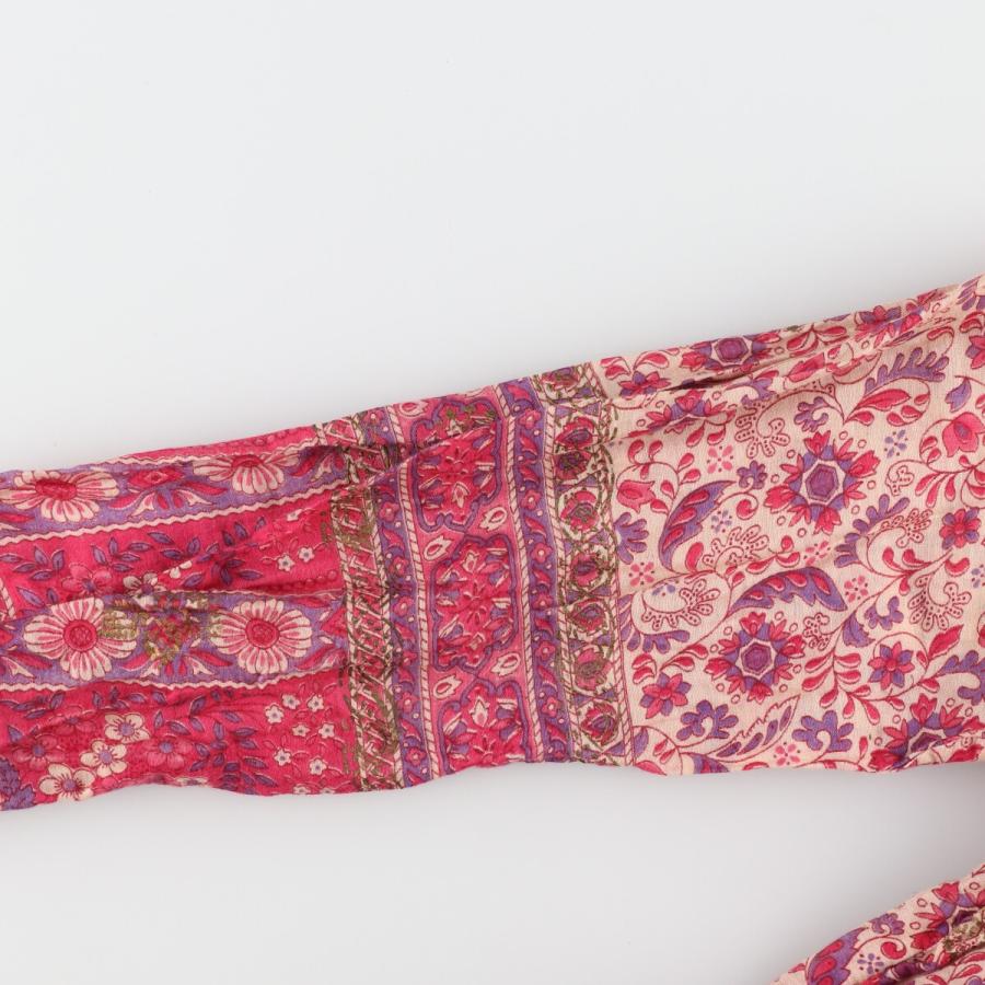 古着 ゴールドスタンプ マキシ丈 長袖 タイト インド綿 ワンピース  